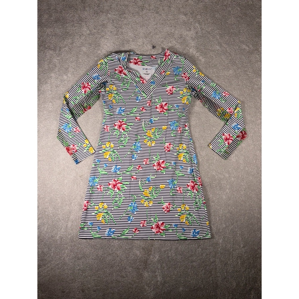 IBKUL Long Sleeve Dress Stretch Athletic Striped Floral V-Neck Size M